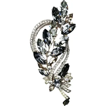 Brož Luxusní módní brož větvička s listy Kamínkové zdobení Elegantní přírodní motiv Zinková slitina Výrazný šperk k oblečení černá