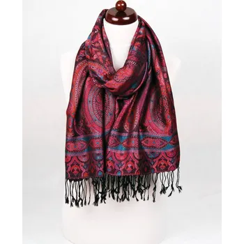 Šála Hedvábná šála Super velká černá s magentou a oranžovou