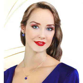 Souprava šperků Foxette Cats Eye souprava šperků z chirurgické oceli - Tmavě Modrá / Originální JF_0121