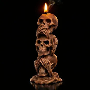 Svíčka Vonná svíčka Tři moudré lebky | 150 g | Svíčkománie3D | Barva: Hnědá