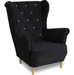 FALCO Relaxační křeslo ušák Selene K černá s krystaly Barva potahu: Černá s krystaly Velutto 20 240055402