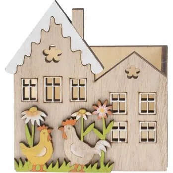 Velikonoční dekorace Dekorační ohrádka Kohouti dřevěná 11 x 13 x 7,5 cm 7174