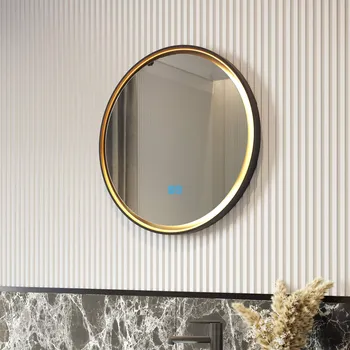 Zrcadlo Kulaté zrcadlo v kovovém rámu s LED osvětlením