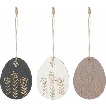 Velikonoční dekorace Vejce dřevěné 5 x 7 x 0,5 cm na zavěšení, 6 ks v krabičce