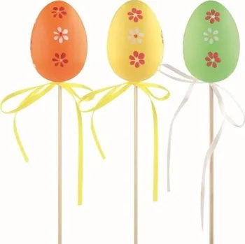 Velikonoční dekorace Velikonoční vejce plastové Květiny barevné 6 cm + špejle