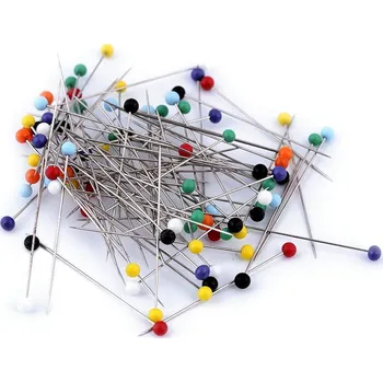 Špendlíky se skleněnou hlavičkou délka 34 mm, střední, mix