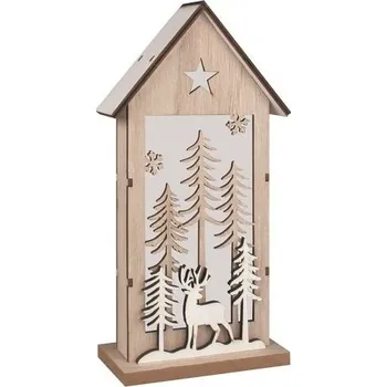 Vánoční dekorace Dřevěný domeček na postavení s LED 13 x 25 x 6 cm