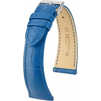 Řemínek na hodinky Kožený řemínek Hirsch London 04207185-2, modrý, aligátoří kůže, Quick Release - 17 mm