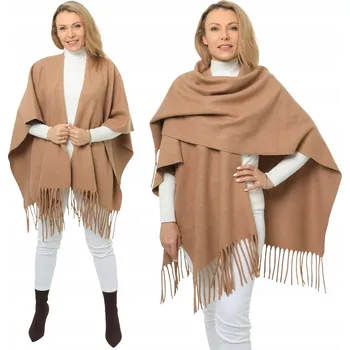 Dámské spodní prádlo Dámská deka PONCHO béžová VLNĚNÁ s třásněmi DÁREK pro ni PREMIUM