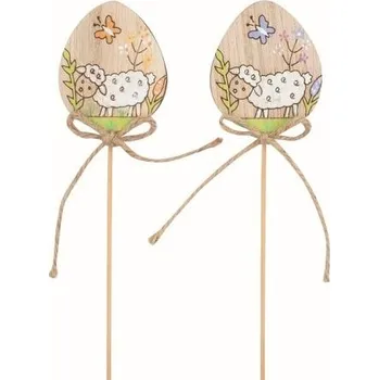 Velikonoční dekorace Vajíčko s ovcí dřevěné 4,5 x 5,5 x 0,5 cm + špejle