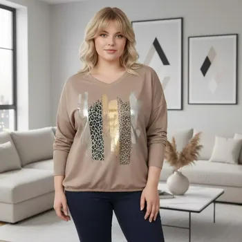 Dámská mikina Dámská běžová mikina – italská móda pro plnoštíhlé ženy