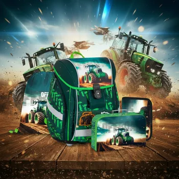 Školní batoh Oxybag Školní set 4ks PREMIUM LIGHT traktor sada batoh, sáček, penál, kufr 0-81326/04