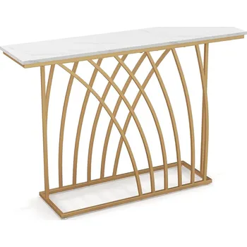 Konferenční stolek Zlatý dekorativní stůl s bílou umělomramorovou deskou