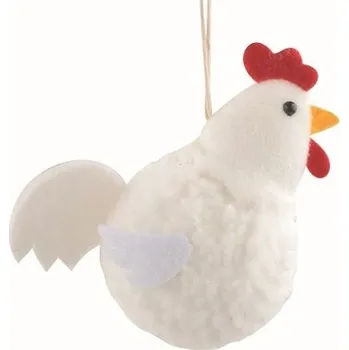 Velikonoční dekorace Kohout bílý 8,5 x 9 x 4,5 cm na zavěšení