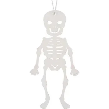 Party dekorace Kostlivec dřevěný na zavěšení 6 x 12 cm, bílý