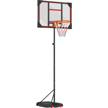 Basketbalový koš AIYAPLAY dětský basketbalový koš, venkovní basketbalový koš pro děti, nastavitelná výška 210-260 cm, s kolečky, od 6 let, červený