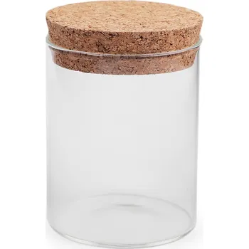 Dóza na potraviny Skleněná lahvička / dóza s korkem, střední, 2 (65x80 mm) transparent