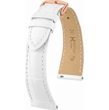 Řemínek na hodinky Kožený řemínek Hirsch London 04207109-7, bílý, aligátoří kůže, Quick Release