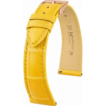 Řemínek na hodinky Kožený řemínek Hirsch London 04207172-7, žlutý, aligátoří kůže, Quick Release - 18 mm