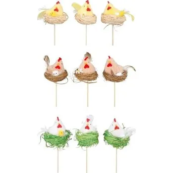 Velikonoční dekorace Slepička v hnízdě 7 cm + špejle