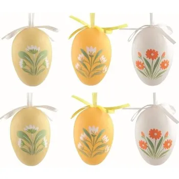 Velikonoční dekorace Velikonoční vejce plastová malované Květiny 6 cm na zavěšení, 6 ks v sáčku [A]
