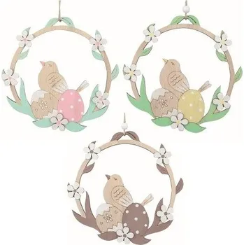 Velikonoční dekorace Velikonoční dekorace Pták ve věnci 16,5 x 16 x 1 cm na zavěšení
