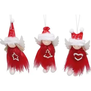 Vánoce Anděl na zavěšení červený se střapatou sukýnkou 12 cm