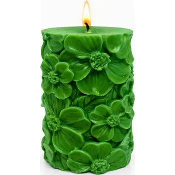 Svíčka Vonná svíčka Sloup z květin | 205 g | Svíčkománie3D | Barva: Zelená