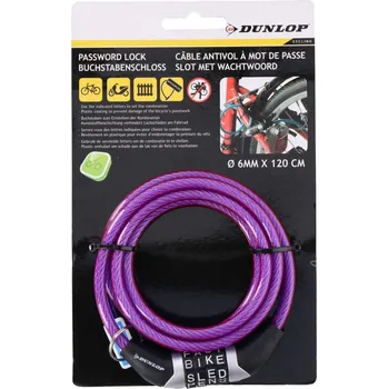 Zámek na kolo ZÁMEK NA KOLO DUNLOP SPIRÁLOVÝ KÓDOVANÝ 0.6x120CM - FIALOVÝ