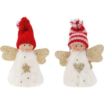 Vánoční dekorace Anděl červenobílý na zavěšení 9 cm