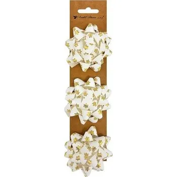 Dárková taška Rozeta dárková samolepicí 7 x 3,5 x 7 cm, bílá se zlatými vločkami, 3 ks