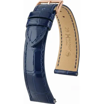 Řemínek na hodinky Kožený řemínek Hirsch London 04207180-7, modrý, aligátoří kůže, Quick Release - 17 mm