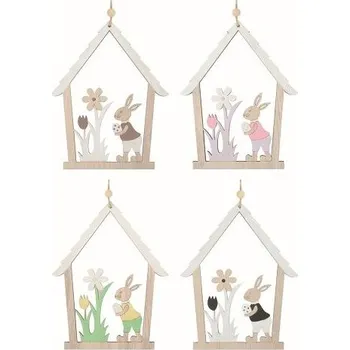 Domek se zajícem dřevěný 13,5 x 17 x 0,5 cm na zavěšení