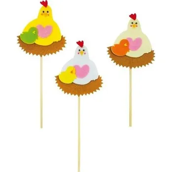 Velikonoční dekorace Zápich slepička v hnízdě 10 cm + špejle