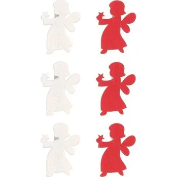 Vánoční dekorace Andílek filcový na kolíčku 5 cm, 6ks, bílý a červený