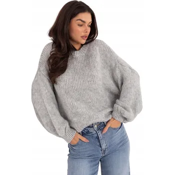 Dámský svetr Italy Moda dámský svetr šedý oversize délka k bokům, univerzální velikost