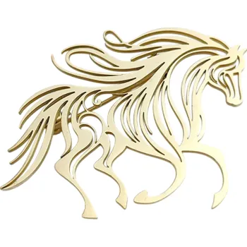 Brož Módní brož běžící kůň 38 x 43,5 mm Nerezová ocel Elegantní zvířecí motiv Odolné kování Stylový doplněk k oblečení zlatá
