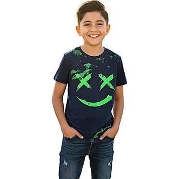 CHLAPECKÉ TRIČKO S POTISKEM KUGO FC0379 - 100% BAVLNA Velikost: 164, Barva: Tmavě modrá