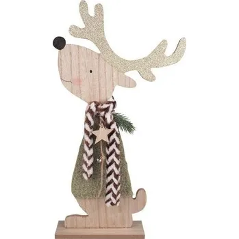 Vánoční dekorace Sob v zeleném kožíšku dřevěný na postavení 25 x 44,5 x 6 cm