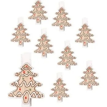 Vánoce Stromky dřevěné na kolíčku 3 x 3,5 x 0,3 cm, 9 ks v sáčku