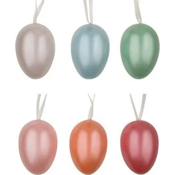 Velikonoční dekorace Vajíčka barevná lesklá plastová na zavěšení 6cm, 6ks v sáčku