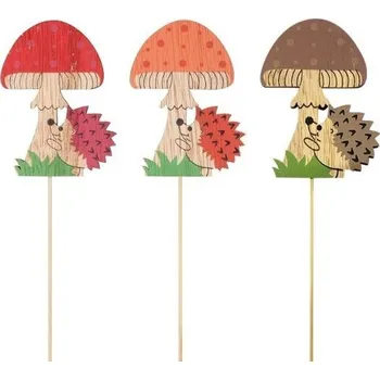 Ježek a houba ze dřeva 6 x 8 cm + špejle, oranžová, červená, hnědá