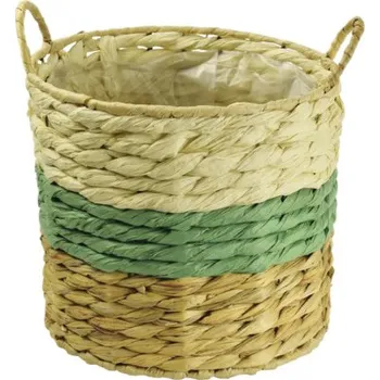 Květináč Ratanový obal na květináč s uchy Ø 33 cm x 29 cm hnědý s igelitovou výplní