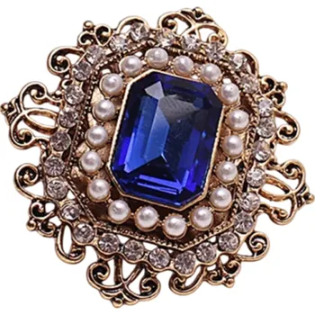 Brož Luxusní módní brož mandala Drahokam osázené perly Elegantní ornamentální tvar Zinková slitina Výrazný šperk k oblečení modrá
