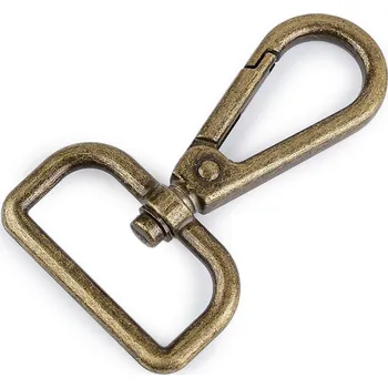 Kovová karabina otočná, průvlek 30 mm, barva 4 staromosaz