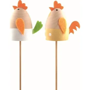 Velikonoční dekorace Slepice dřevěná 3,5 x 5,5 x 5 cm + špejle