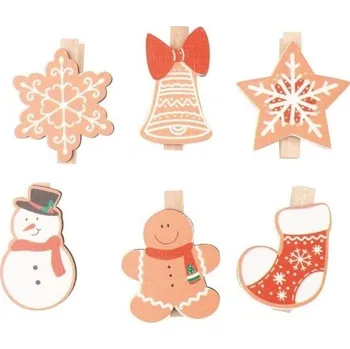 Vánoční dekorace Mix dřevěných vánočních dekorací na kolíčku cca 3 x 4 x 0,3 cm, 6 ks v sáčku