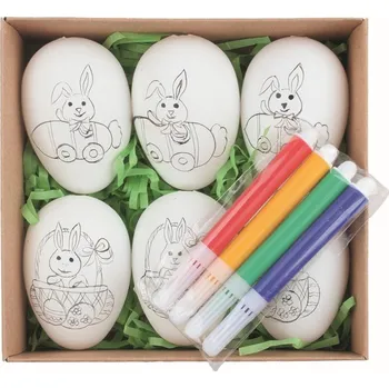 Velikonoční dekorace Sada velikonočních plastových vajec Zajíc K domalování 6 cm na zavěšení, 6 ks vajec + 4 ks fixů 9341