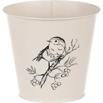 Stojan na květiny Autronic Obal kovový, krémová barva s ptáčkem KK117 CRM