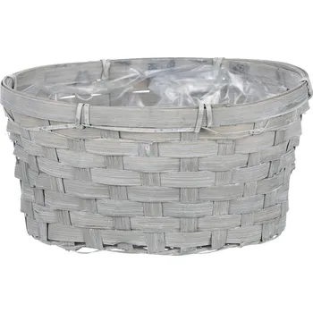 Stojan na květiny Autronic Obal na květiny- oválný truhlík, bambusový, šedivý, včetně PVC vložky - XJ7004 GREY
